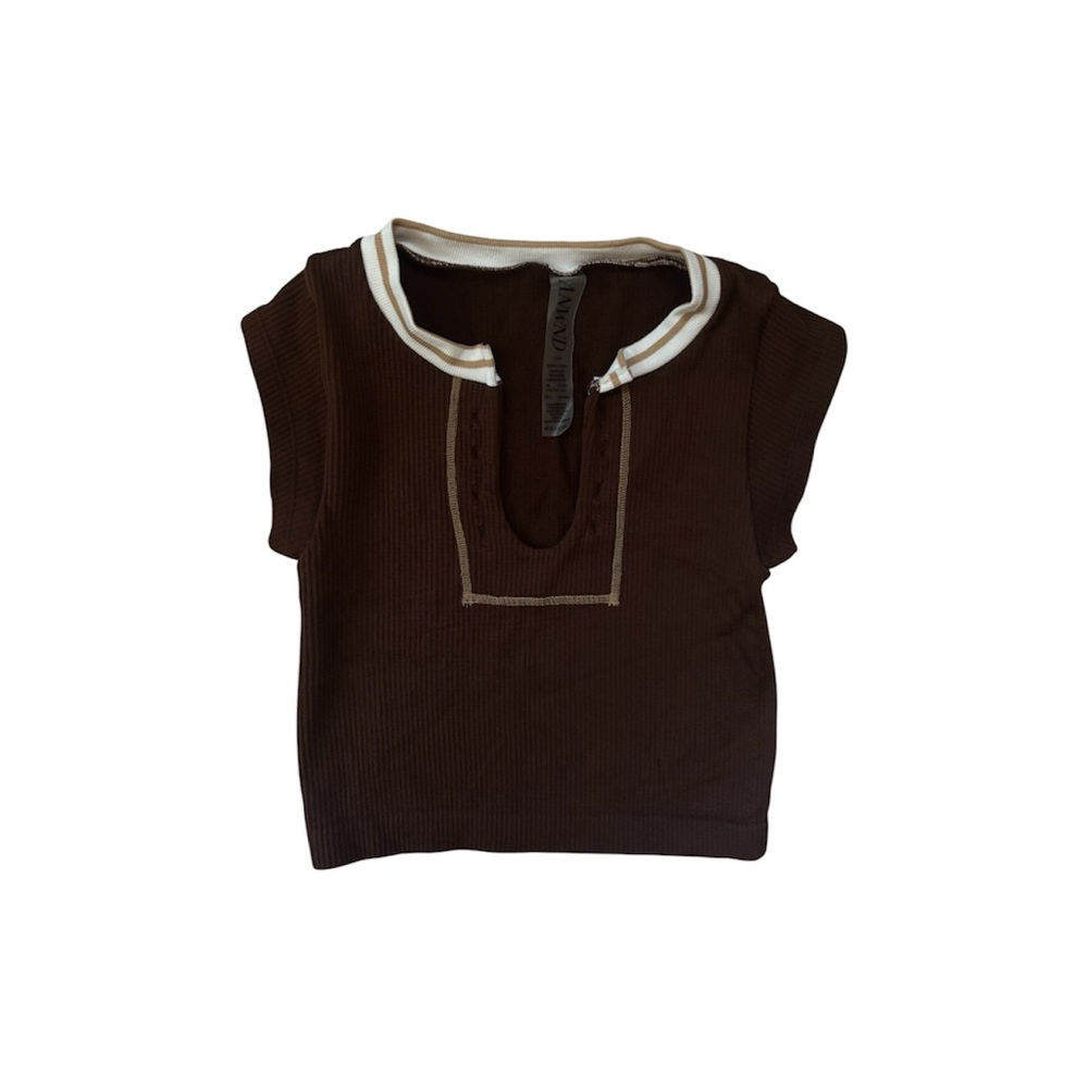 Brown Women Crop Top with White Trim